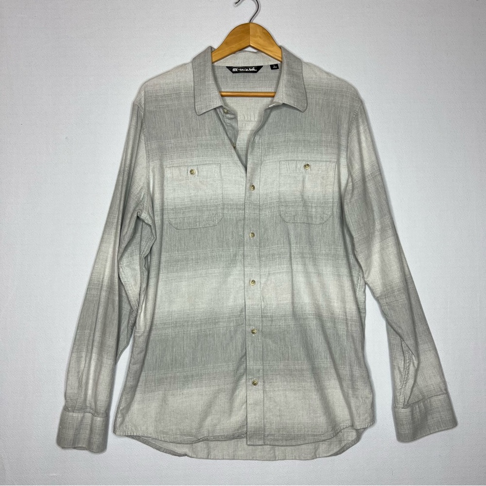 Travis Mathew Rya Eddie Gray Heathered Mens Long Sleeve Button Up Shirt Size L